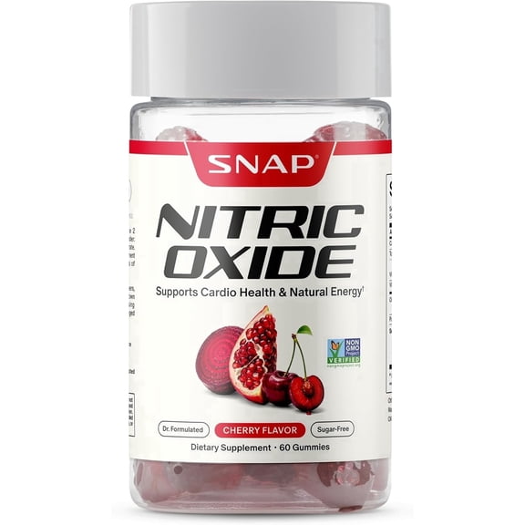 Snap Supplements Nitric Oxide Beet Root Gummies, Sugar-Free Cherry, 60 Count, Adult Dietary Supplement, Easy-to-Use Gummy Format, For circulation and natural energy, For Convenient Everyday Use