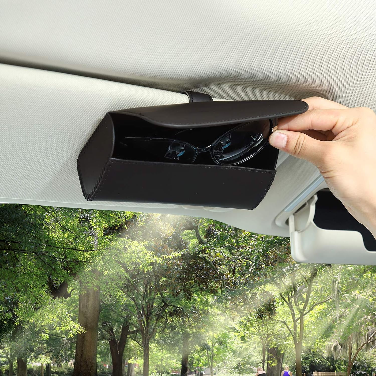 Chasenew Sunglasses Holder for Car Sun Visor, Auto Eyeglasses Protective Storage Case, Vehicle Visor Accessories Organizer Box （Black, Black-2）