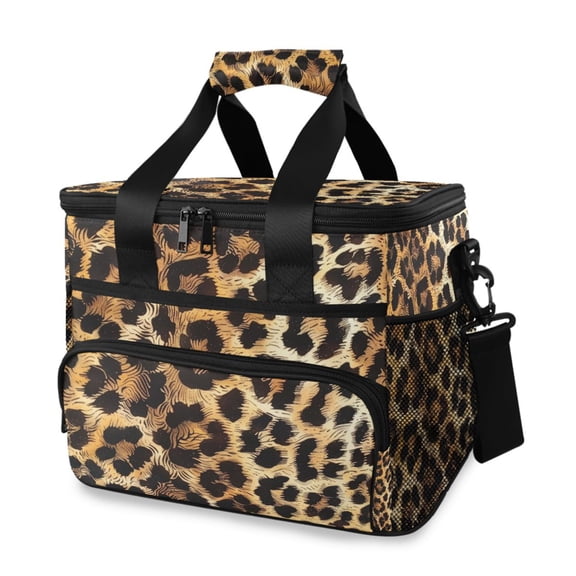 Leopard Fur Print Portable Cooler Lunch Box Reusable Insulated Lunch Bag Leakproof 15L
