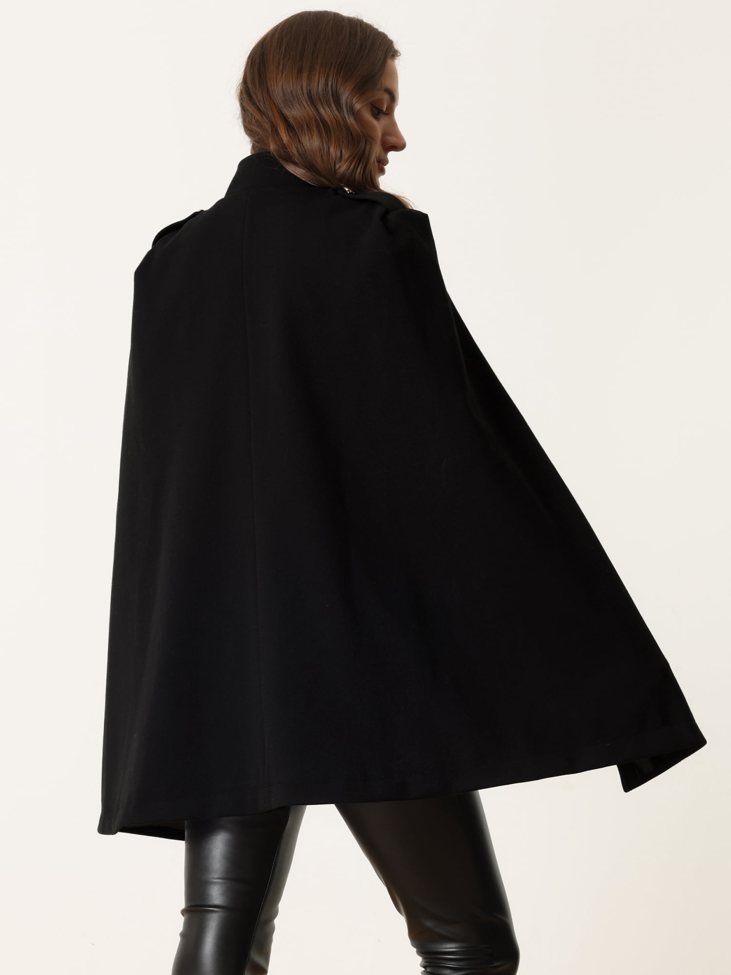 DARING DIVA Women's Winter Slit Sleeve Double Breasted Cloak Coat Black S