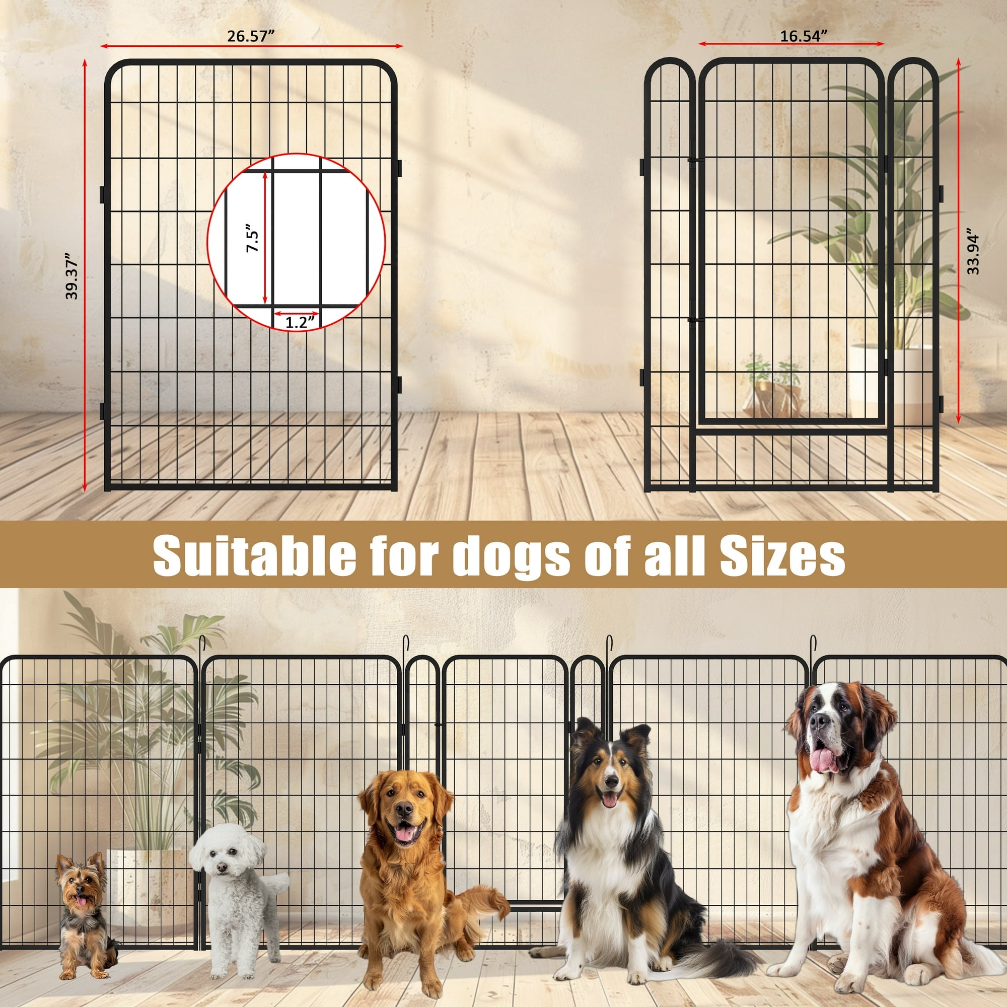 ZephyPaws 8 Panels 40Inch Heavy Duty Metal Playpen with door,Dog Fence Pet Exercise Pen for Outdoor, Indoor