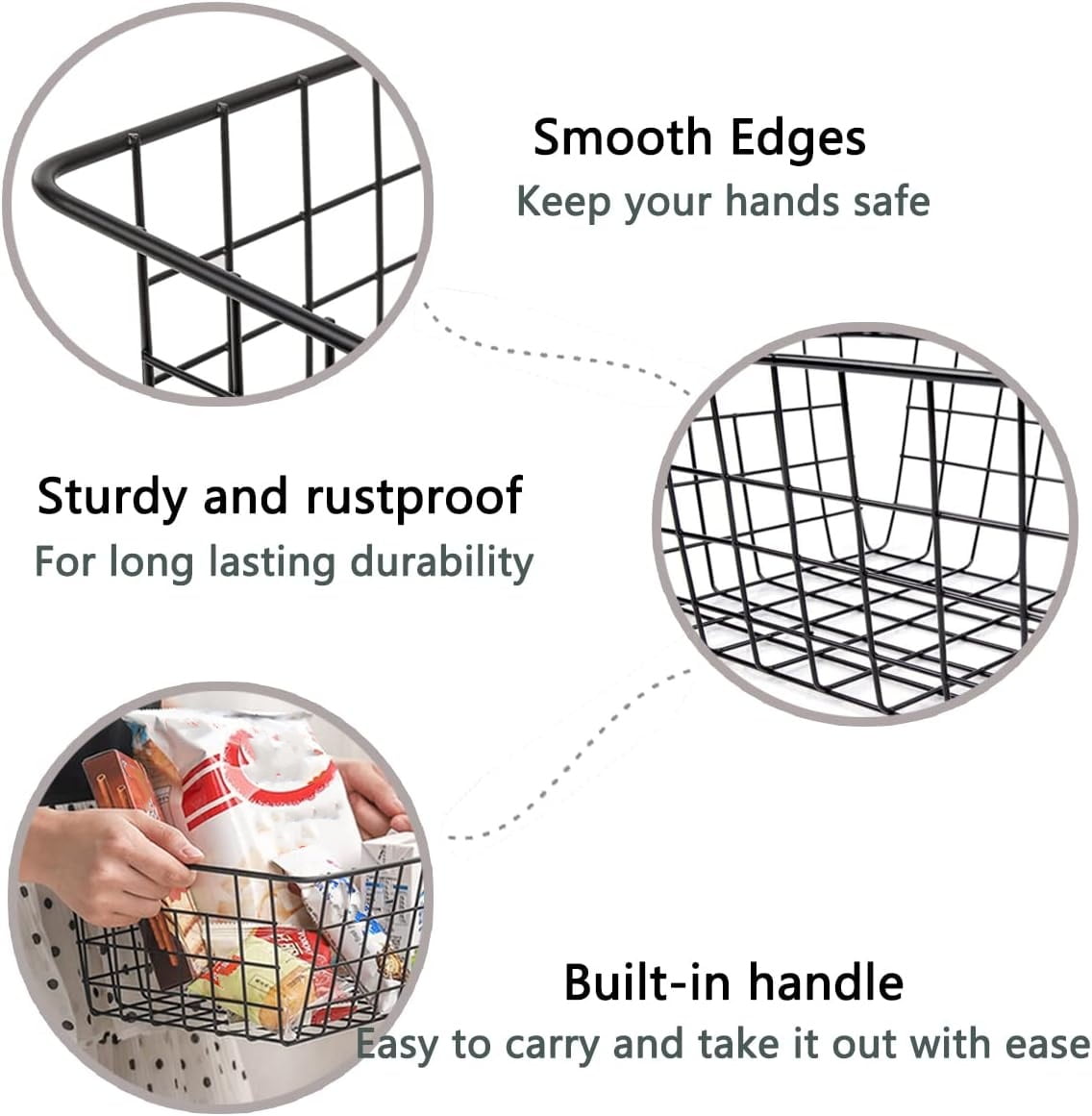Wire Baskets for Organizing, 2 Pack Kitchen Pantry Organizers and Storage - Metal Basket for Kitchen, Laundry, Garage, Fridge, Stackable Wire Storage Baskets, Black