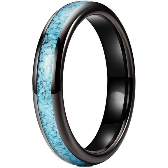 Wedding Rings for Women 4mm Crushed Turquoise Black Tungsten Wedding Band