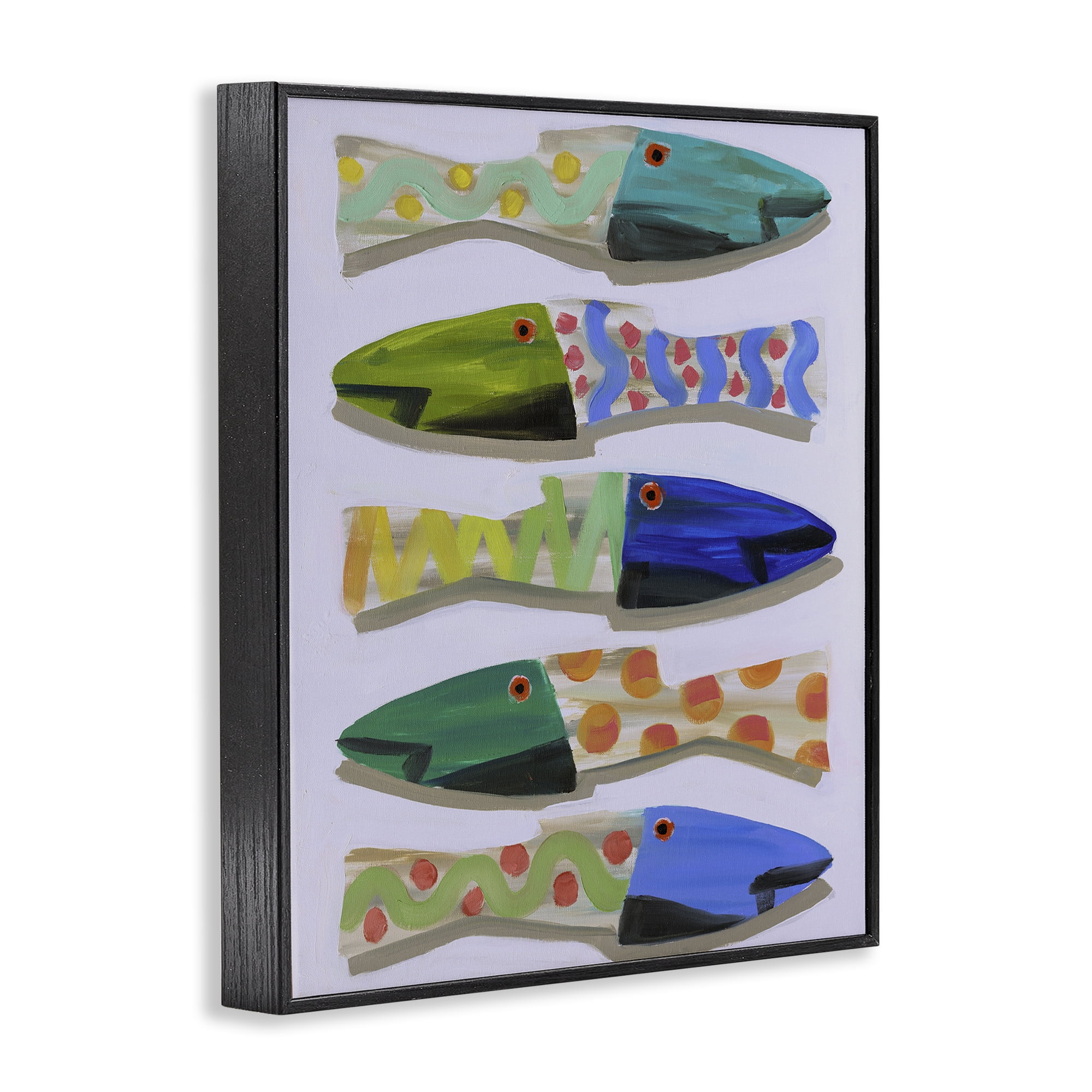 Stupell Industries Wooden Fish Designs Animals & Insects Painting Black Framed Art Print Wall Art, 24 x 30