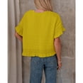 thumbnail image 3 of Lentta Womens Short Sleeve Sweater Round Neck Ruffled Hem Knit Crochet Pullover Casual Top Blouse, 3 of 7