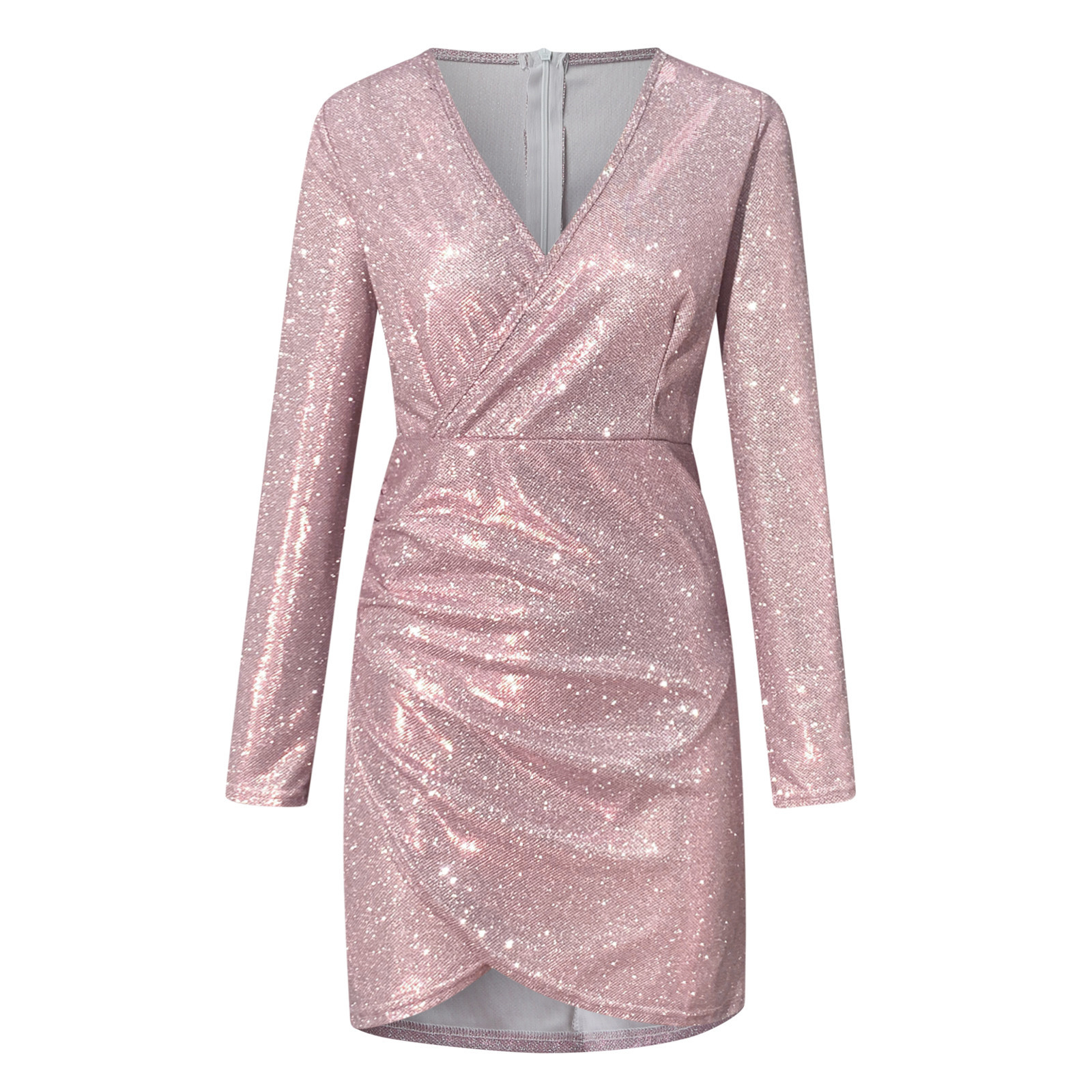 Womens Casual Dress Sequins Neck Long Sleeve Self Cultivation Dresses ...