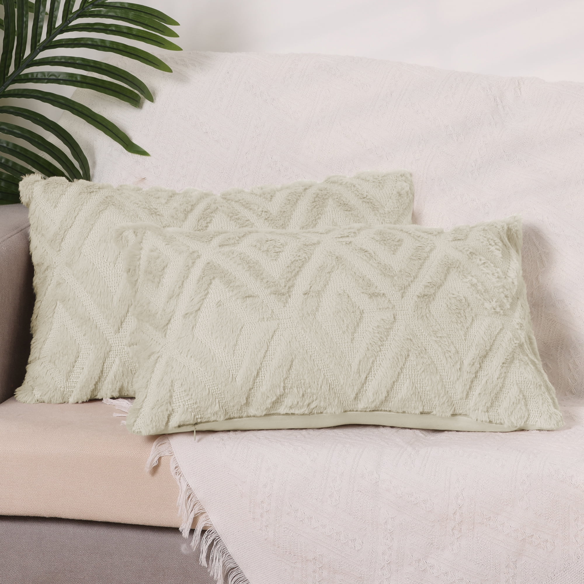 Unique Bargains Shaggy Plush Throw Pillow Covers Couch Pillow Covers (2 Count) Khaki-1 12" x 20"