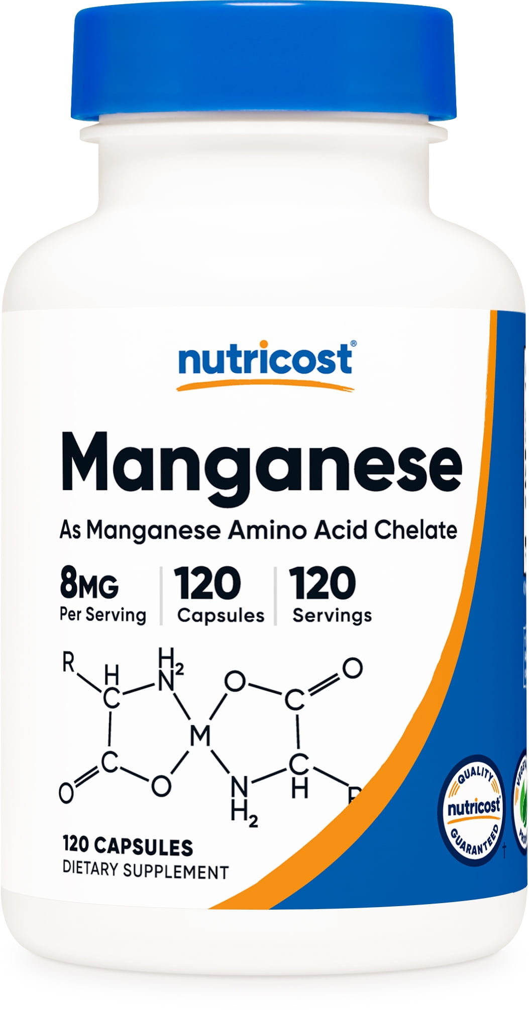 Nutricost Chelated Manganese Supplement 8mg, Amino Acid Chelate, 120 Capsules - Non-GMO