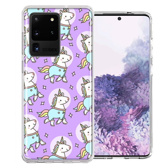 MUNDAZE For Samsung Galaxy S20 Ultra Cute Unicorns Purple Design Double Layer Phone Case Cover