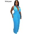 thumbnail image 3 of Wishyear - Mono de una pieza de malla transparente sexy para mujer, con escote en V, cuello halter, espalda descubierta, volantes, para fiesta de cumpleaños, club rave, 3 of 5