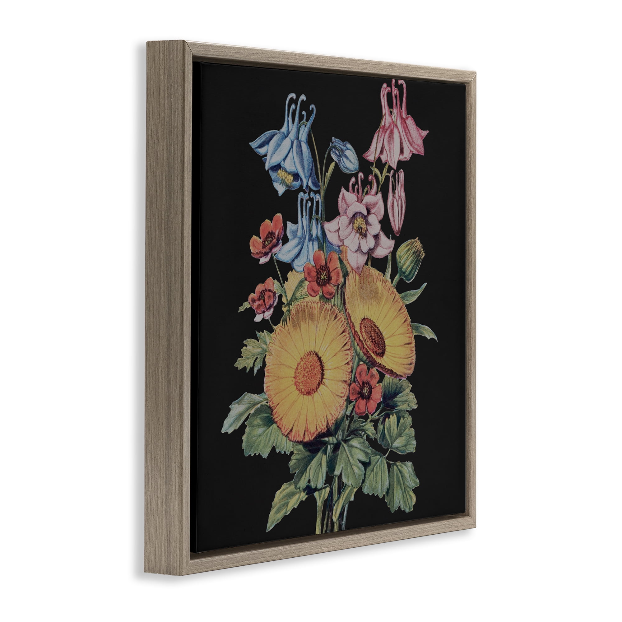 Stupell Industries Vintage Bouquet Study on Black Brown Framed Floater Canvas Wall Art, design by Dan Meneely