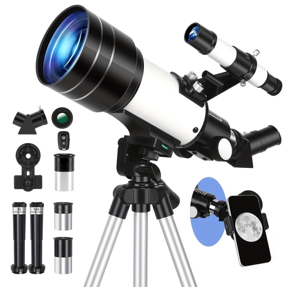 150X Telescope 70mm Aperture, Portable Astronomical with 3 Eyepieces, Tripod, Phone Holder, Barlow Lens, for Nature/Education/Exploration, Valentine Gift