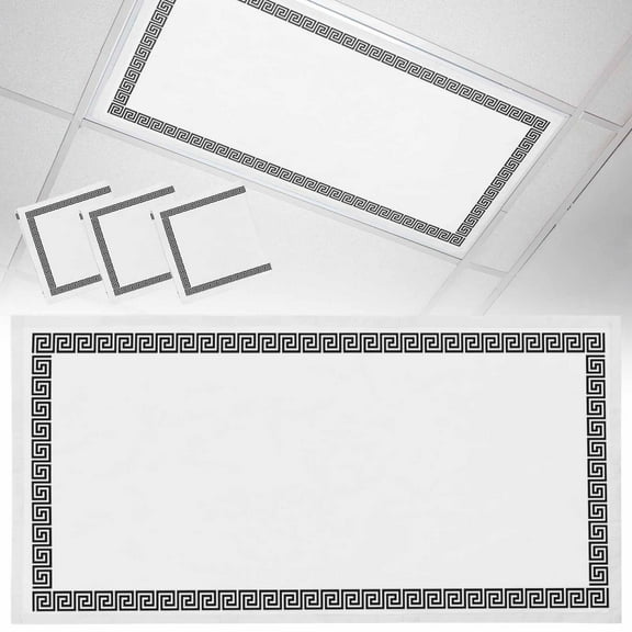 3 Pack White Traditional Fluorescent Light Covers for Ceiling Lights Greek Key Meander Border Square Geometric Magnetic Ceiling Light Covers Overhead Light Filters for Office Classroom Home