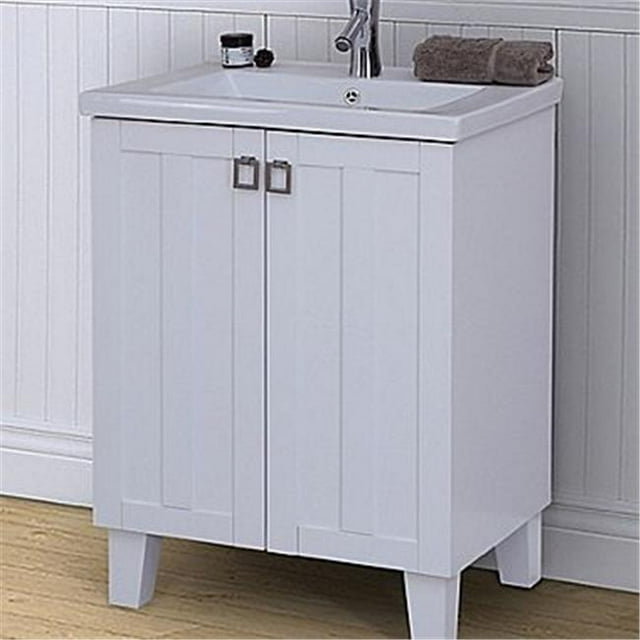 Bathroom Vanity With Thick Edge Ceramic Sink, White - 24 in.
