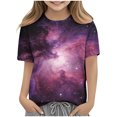 thumbnail image 5 of Kids Galaxy Space Print T-Shirt for Girls, Short Sleeve Soft Stretchy Graphic Tee, All Over Colorful Nebula Pattern,Size 15 T, 5 of 9