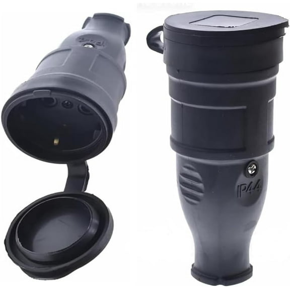 (2 Pack) Toptekits Waterproof IP44 EU Schuko French Germany 4.8mm Pin DIY Rewireable Female Socket Power Adaptor (Black, Waterproof Schuko Female)