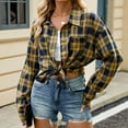 thumbnail image 6 of Womens Plaid Jackets Plus Size Long Sleeve Button Down Plaid Flannel Shirt Coats Loose Lapel Collar Outerwear (M, Coffee), 6 of 7
