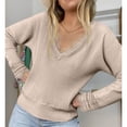 thumbnail image 2 of Mujeres Prendas de Punto La Blusa Poliéster Con Cuello En V Manga Larga Encaje Suéter Femenino para el Otoño Invierno, 2 of 6
