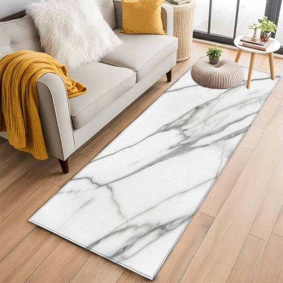Marble White Kitchen Runner Rug 2x6 Washable Runners for Hallway Non Slip Ombre Grey Modern Minimalist Large Area Rug Indoor Floor Carpet for Bathroom Laundry Entryway Bedroom Living Room