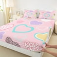 thumbnail image 3 of jejeloiu Rainbow Heart Print Bed Sheets,Fairy Tale Theme King Sheets,Leopard Pattern Love Sheet Set For Girls,Microfiber Bedroom Decor,4pcs, 3 of 7