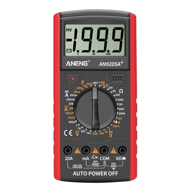 ANENG DT9205A+ Multimètre Numérique 3 1/2 Écran LCD 1999 Unités Manuel Universel Compteur AC DC Résistance Capacité Testeur de Transistor Ammètre Multifonction avec Rétroéclairage Compteur de Test NCV Rouge