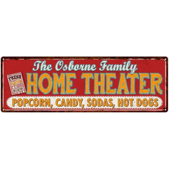 The OSBORNE Family Home Theater Sign Gift 6x18 Metal Movies Decor 106180100457