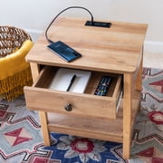 DecorTech Traditional Rectangular End Table with AC Power and USB Charging Ports, Oak