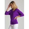 thumbnail image 3 of Women's Luxe Rayon V Neck Dolman 3/4 Sleeve With Side Ruched Top Lightweight fabric with Great Stretch DKPurple L, 3 of 4