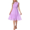 thumbnail image 1 of Vestido de gasa sin mangas para mujer Inspire Chic, con cintura fruncida y estrellas metálicas doradas, vestido de fiesta color púrpura claro, talla S, 1 of 6