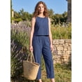 thumbnail image 3 of INSPIRE CHIC Women's 2 Piece Gingham Lounge Set Sleeveless Crop Top & Wide Leg Pants Summer Matching Outfit M Dark Blue, 3 of 7