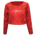 thumbnail image 4 of Kids Girls Sequins Glitter Patch Cropped Top Long Sleeve Tops Blouse Jazz Hop Performance Dance Oufits 3-10 Years, 4 of 4