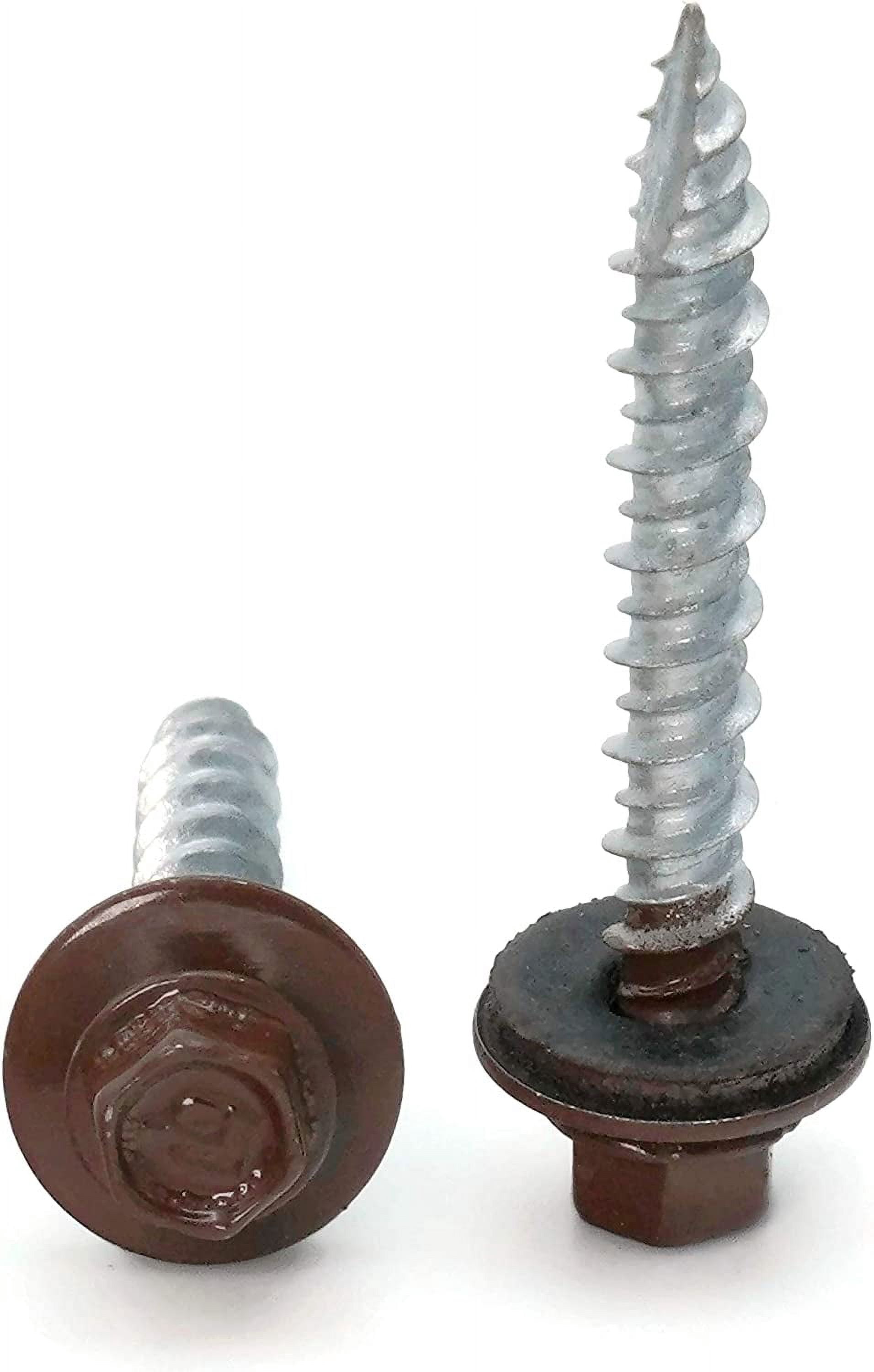 Washer Head Hi-Lo Thread Mechanical Galvanized Roofing Screws Brown Finish - #10 x 3" Qty 100