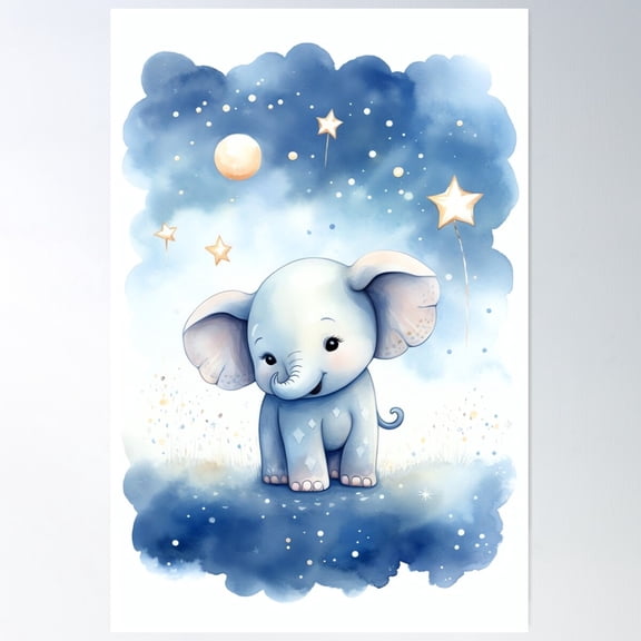 Starry Elephant Nursery Art Poster Wall Art, Modern Wall Decor For Living Room Bedroom, 8x12 UNFRAMED