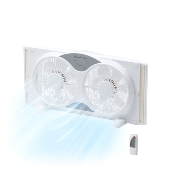 Comfort Zone 9'' Reversible Twin Window Fan with Remote Control, White