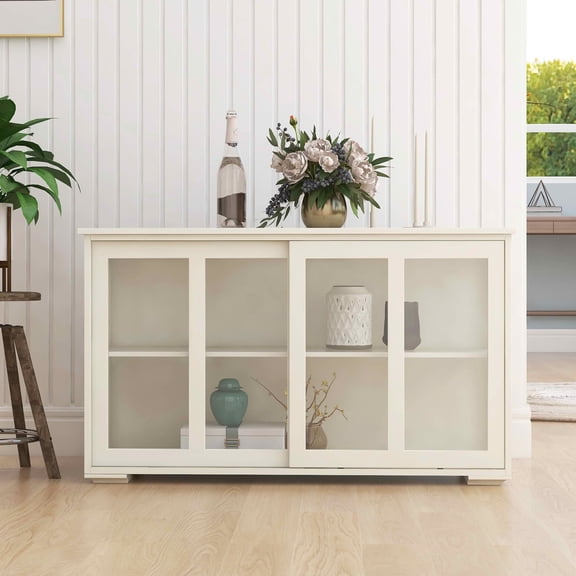 MAYEERTY Kitchen Storage Stand Cupboard with Glass Door White