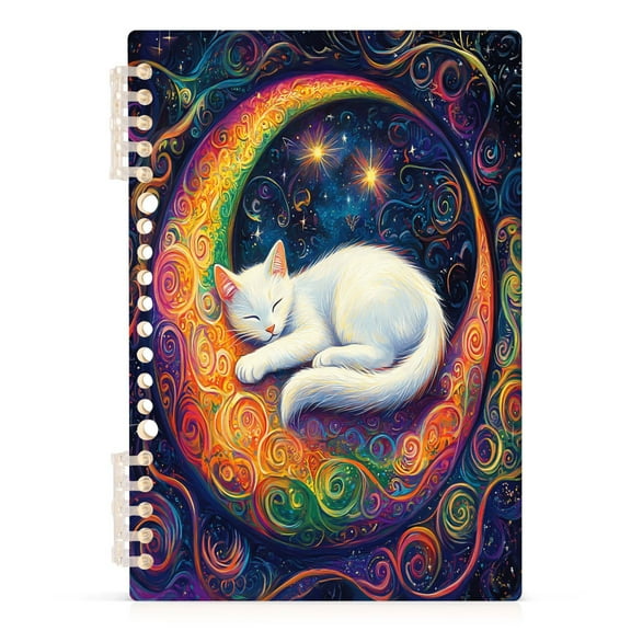Cat Laying on Moon Notebooks 1-subject Journal 60 Sheets A5 College Ruled Paper Detachable Ring 8.3"x5.7"