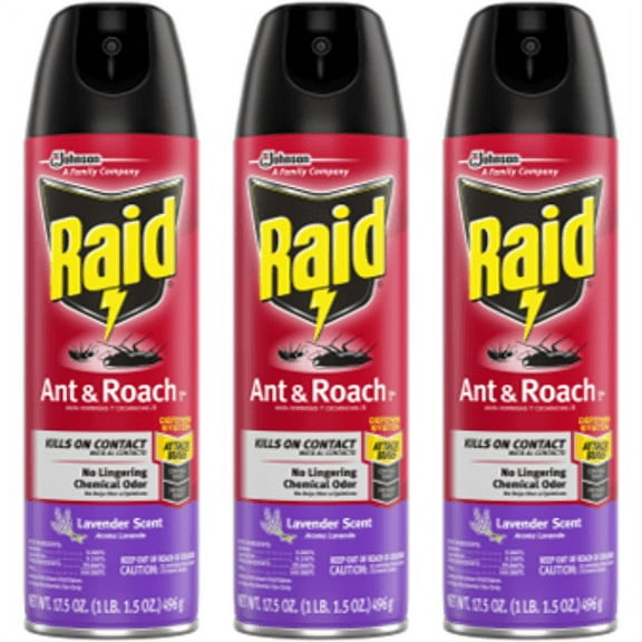 Raid Ant & Roach Killer 26, Lavender Scent, 17.5 oz - Pack of 3