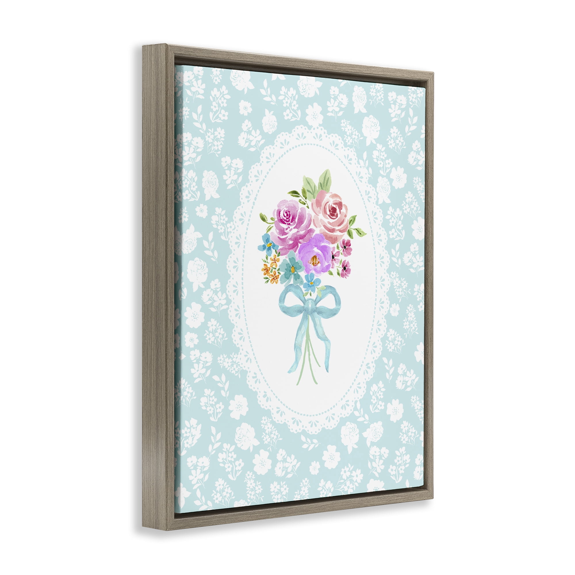 Stupell Industries Aqua Feminine Bouquet Brown Framed Floater Canvas Wall Art, design by Corinne Haig