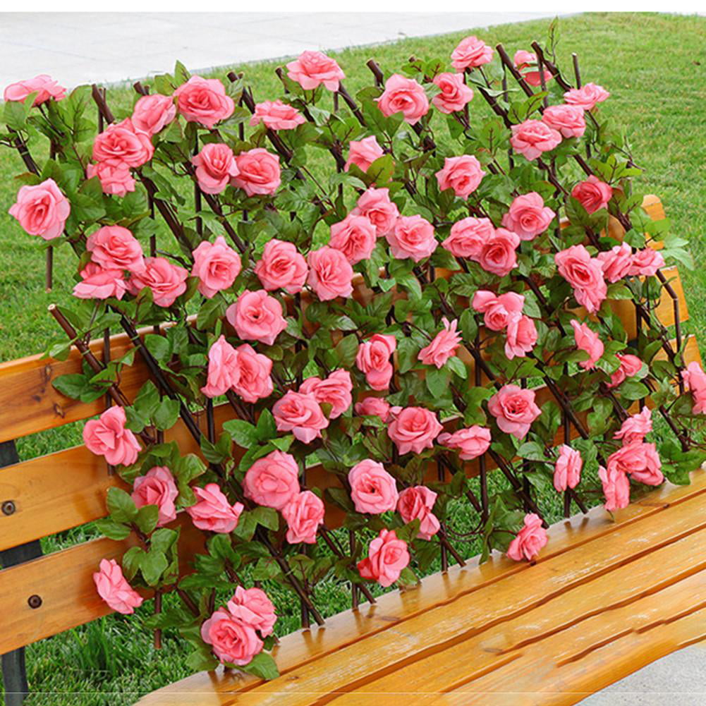 Expanding Trellis Artificial Flower Garden Wall Leaf Wood Fence Privacy Screen 