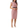 thumbnail image 4 of Vestido de trabajo INSPIRE CHIC para mujer con mangas tipo capucha, cinturón, vestido lápiz de pata de gallo vintage XL color rosa polvo, 4 of 6