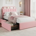 thumbnail image 2 of PIONEERWORKS Twin Bed Frame with Storage Headboard, Boucle Upholstered Platform Bed with Bookcase & 2 Drawers, No Box Spring Needed, Easy Assembly, Pink, 2 of 9