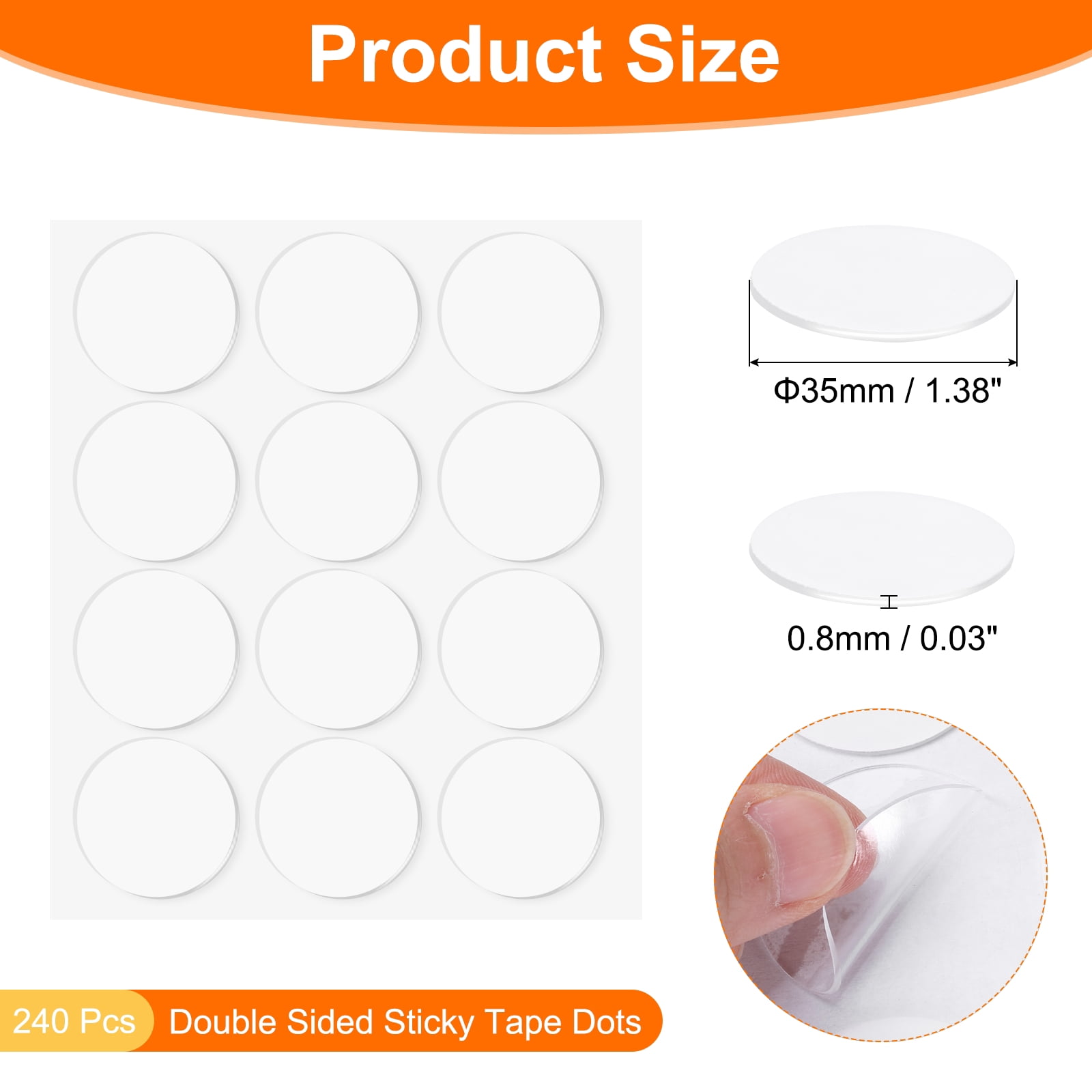 240pack Double Sided Sticky Tape Dots, Adhesive Two Sided Round Dots for Craft, Decoration, 1.38" x 0.03"