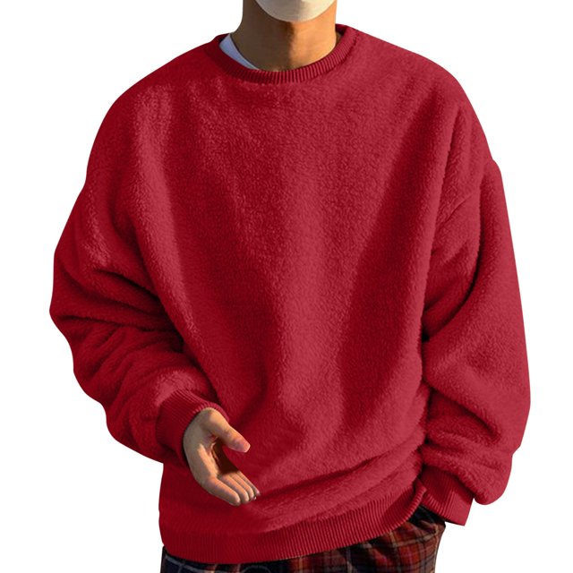 MITCOWBOYS Chandails à Capuchon pour Hommes Couleur Unie Mode Décontractée Peluche Col Rond Chandail à Capuchon Graphique Chandails en Molleton pour Hommes TG (Liquidation) Rouge