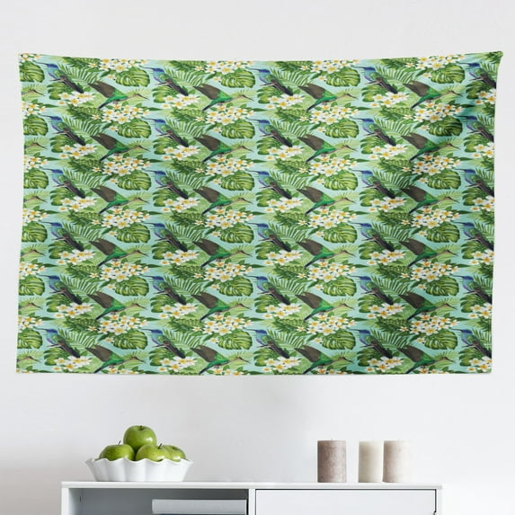 Jungle Tapestry, Pattern with Giraffe Leopard Toucan Elephant and Tropical Flora Childish Design, Fabric Wall Hanging Decor for Bedroom Living Room Dorm, 2 Sizes, Multicolor, by Ambesonne