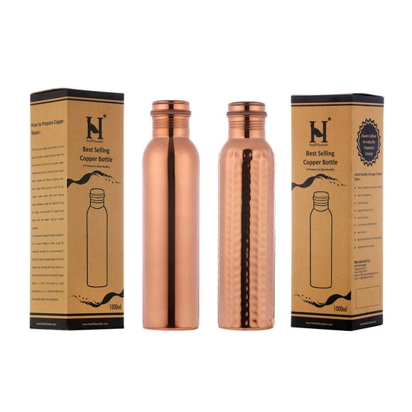 Set de 2 botellas de cobre para la salud con beneficios ayurvédicos de 1000 ml