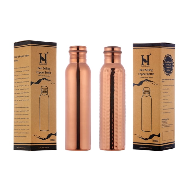 Set de 2 botellas de cobre para la salud con beneficios ayurvédicos de 1000 ml