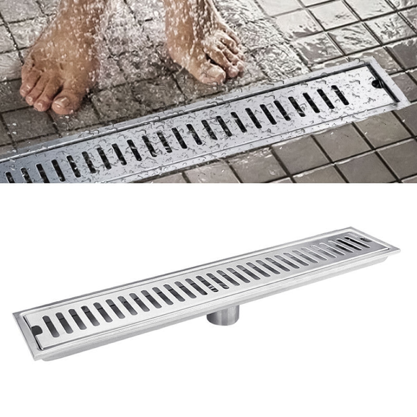 WSYW 19.68in Shower Drain Invisible 304 Stainless Steel Bathroom Floor Drain Waste Grate ...