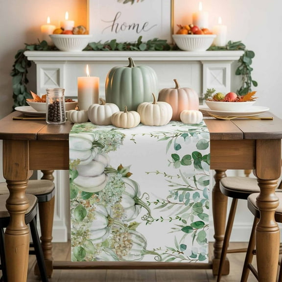Fall Thanksgiving Cotton Linen Table Runner, Washable Table Runners for Kitchen, Dining Room, Holiday, Home Party Table Decor, 13x36 Inches