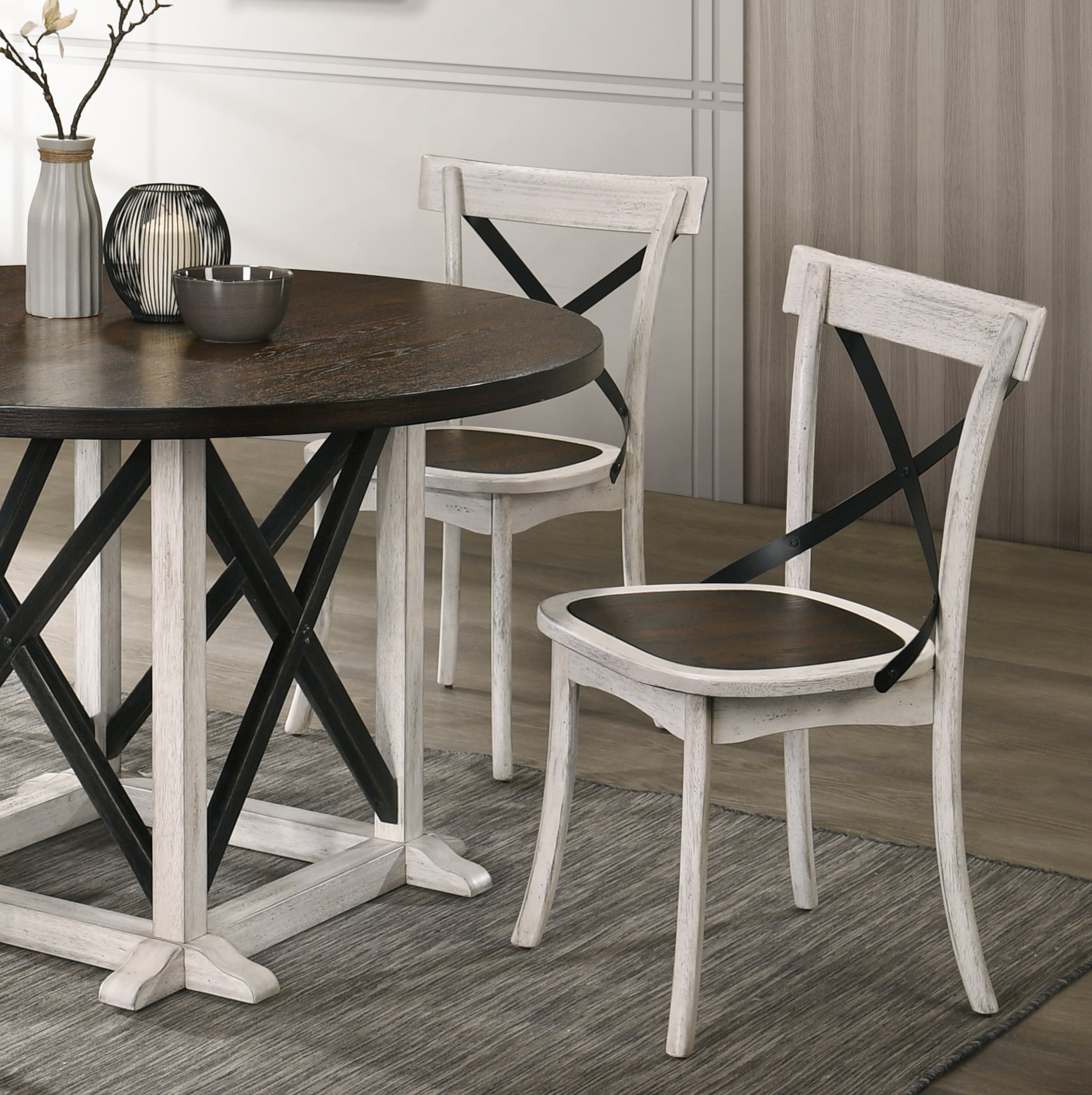 Furniture of America Acres Farmhouse Wood Dining Chair-Set of 2, Antique White