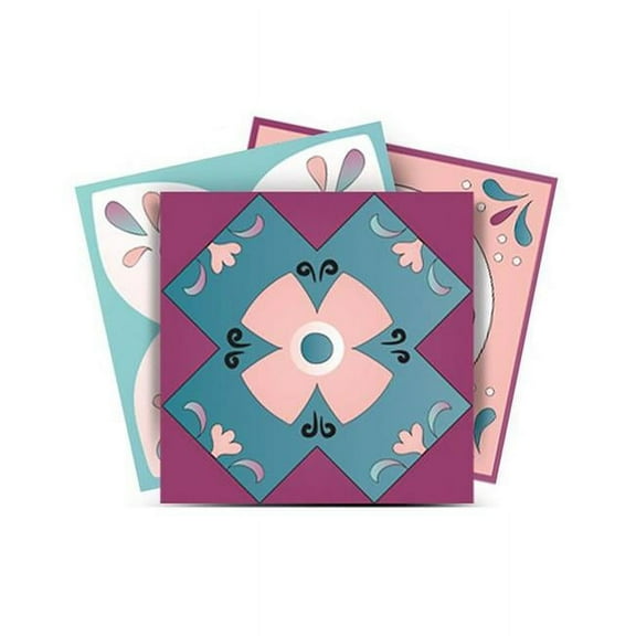 HomeRoots 390915 6 x 6 in. Vintage Turq Blush & Mauve Peel & Stick Removable Tiles